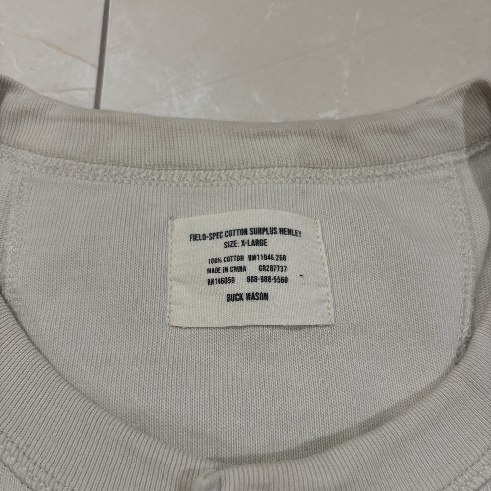 Buck Mason Thermal Henley Base Layer Shirt Men's XL White Pullover Sweater Knit - Picture 4 of 8